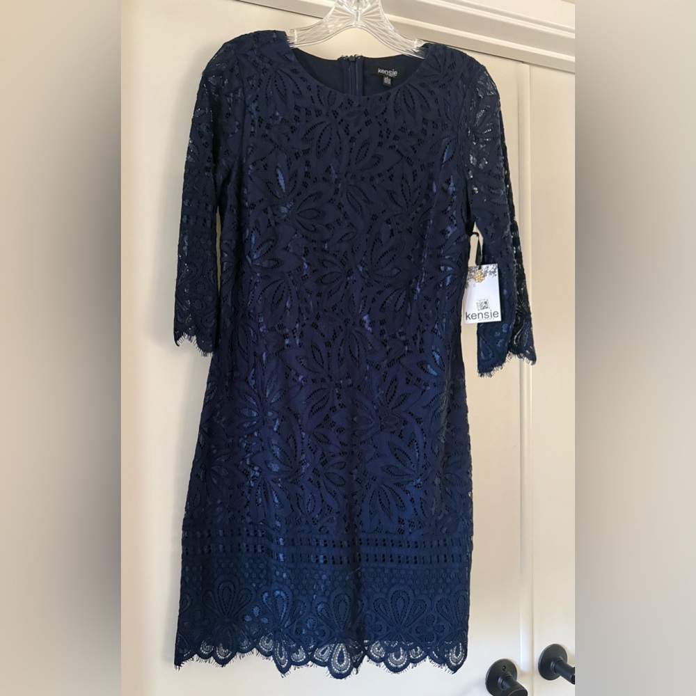 NWT KENSIE Sheath Navy Lace Dress Size 4